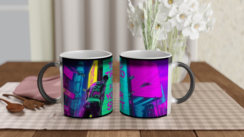 Too Tired For Your Sh*t Cyberpunk Neon Mug — view 3