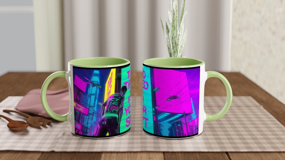 Too Tired For Your Sh*t Cyberpunk Neon Mug — view 5