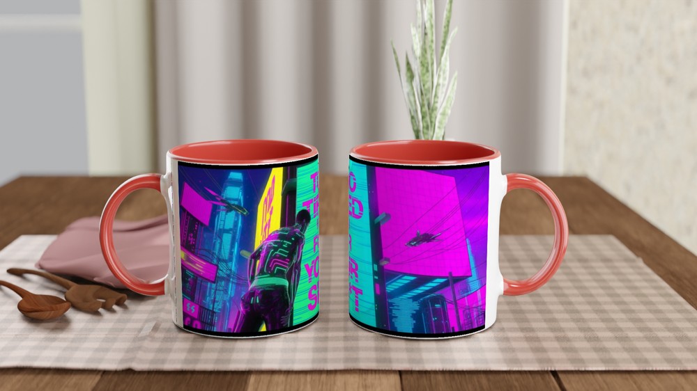 Too Tired For Your Sh*t Cyberpunk Neon Mug — view 7