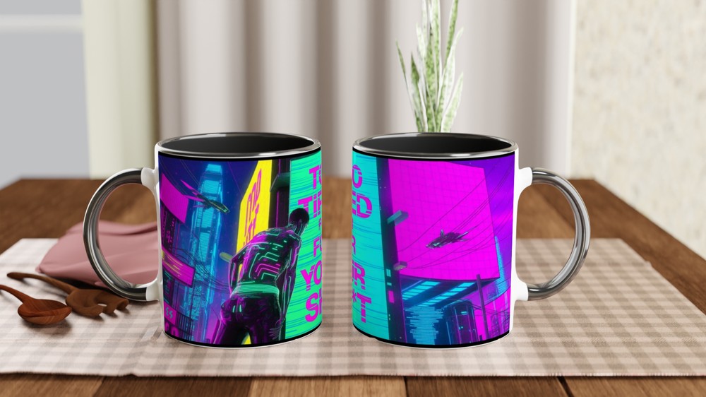 Too Tired For Your Sh*t Cyberpunk Neon Mug — view 9