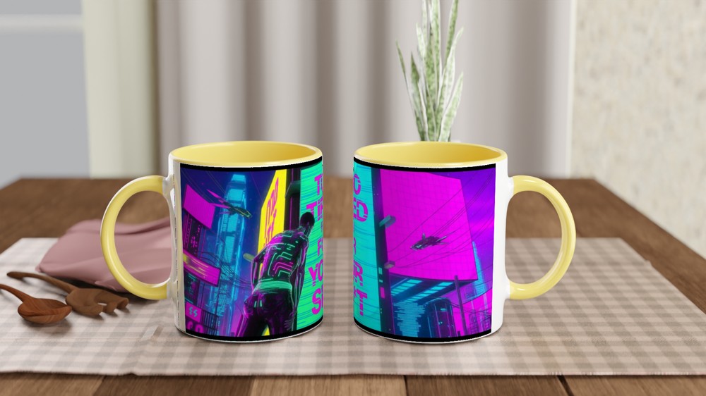 Too Tired For Your Sh*t Cyberpunk Neon Mug — view 8