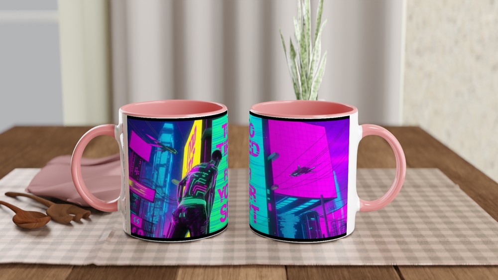 Too Tired For Your Sh*t Cyberpunk Neon Mug — view 6