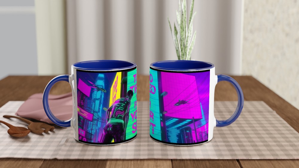 Too Tired For Your Sh*t Cyberpunk Neon Mug — view 4