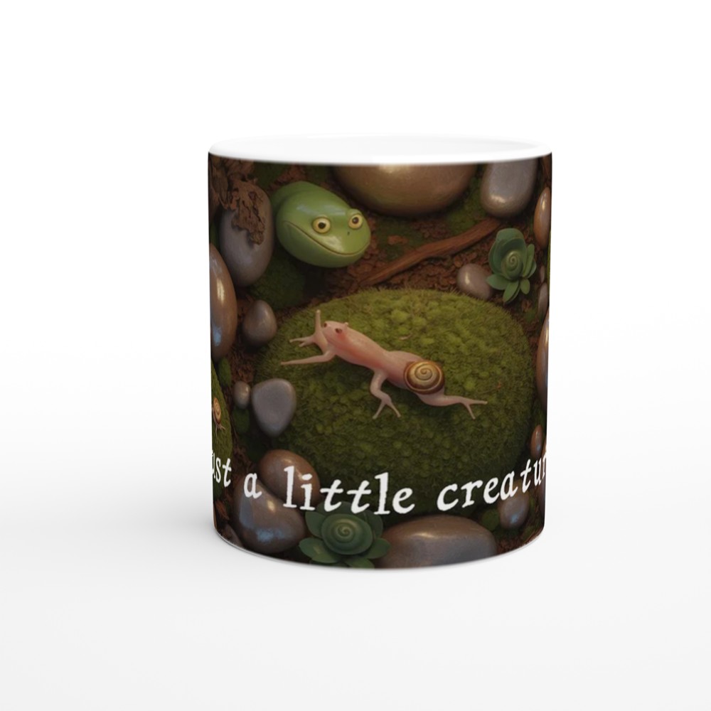Just a Little Creature - Cute Axolotl and Snails Mossy Scene Mug — view 11