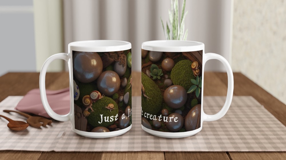 Just a Little Creature - Cute Axolotl and Snails Mossy Scene Mug — view 2