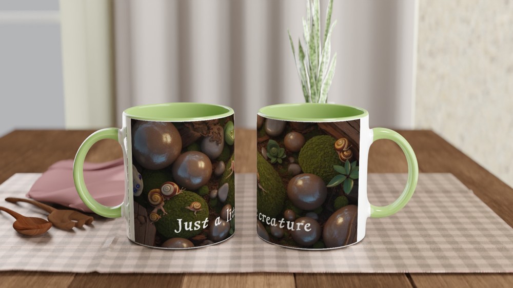 Just a Little Creature - Cute Axolotl and Snails Mossy Scene Mug — view 5