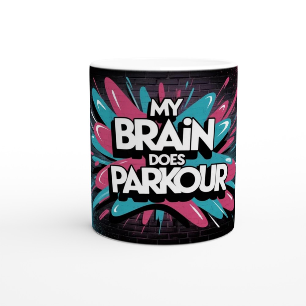 My Brain Does Parkour Mug | Neurodiversity Gift | Funny ADHD Present for Him or Her | Graffiti Street Art Style Coffee Cup — view 11