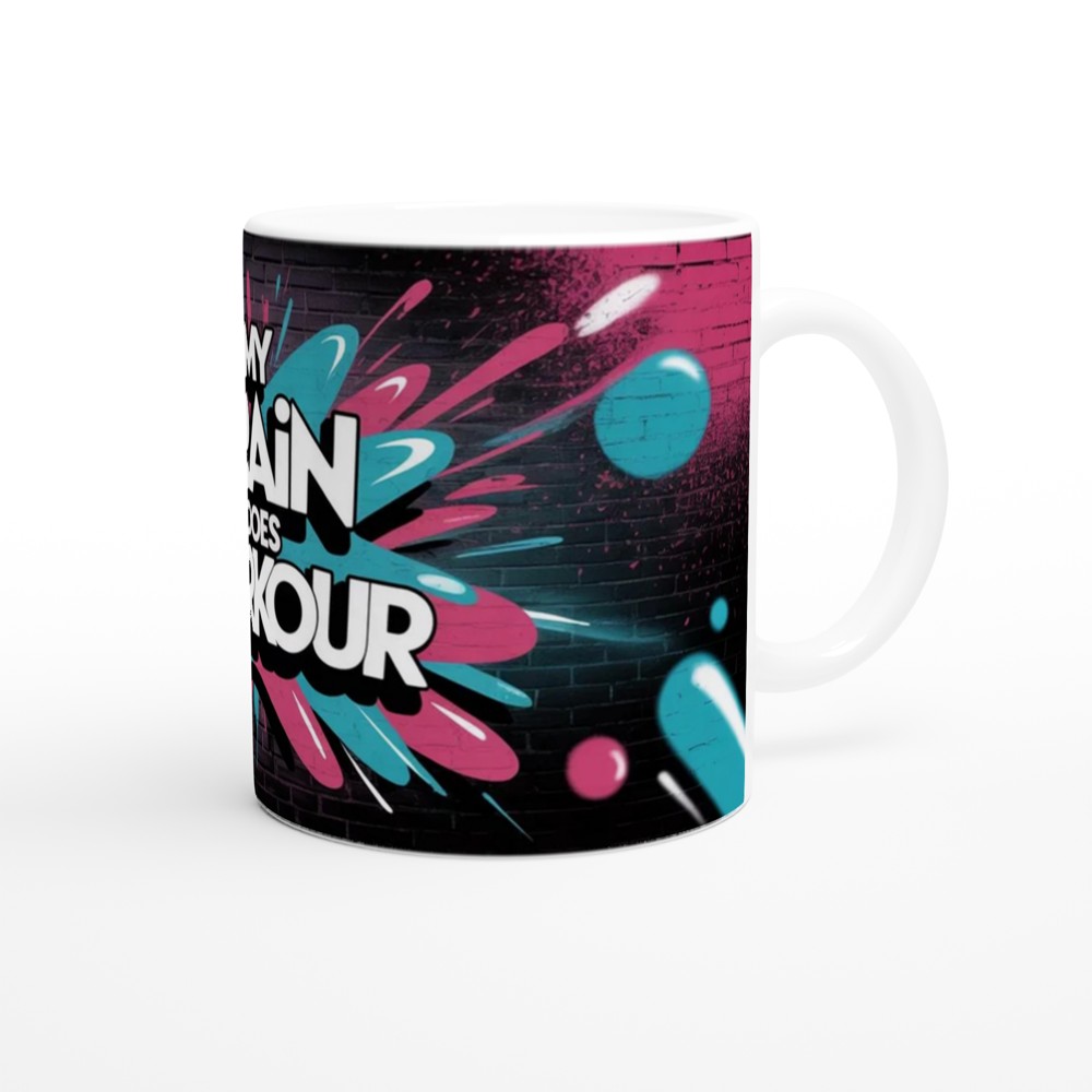 My Brain Does Parkour Mug | Neurodiversity Gift | Funny ADHD Present for Him or Her | Graffiti Street Art Style Coffee Cup — view 12