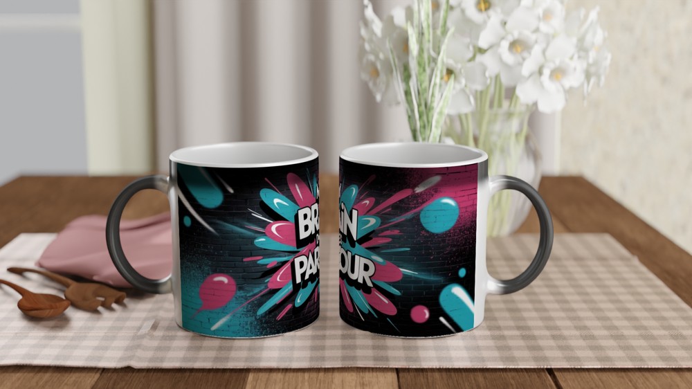 My Brain Does Parkour Mug | Neurodiversity Gift | Funny ADHD Present for Him or Her | Graffiti Street Art Style Coffee Cup — view 3