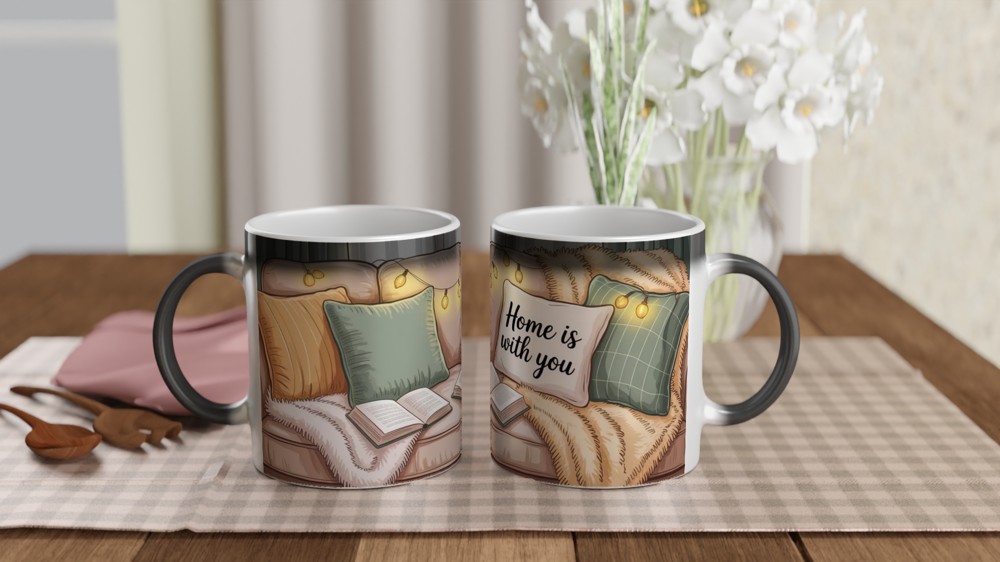 Home Is With You Mug | Cosy Couple Anniversary Gift | Cute Valentines Day Present for Partner | Lived-In Sofa and Fairy Lights Mug — view 3