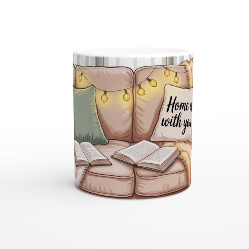 Home Is With You Mug | Cosy Couple Anniversary Gift | Cute Valentines Day Present for Partner | Lived-In Sofa and Fairy Lights Mug — view 11