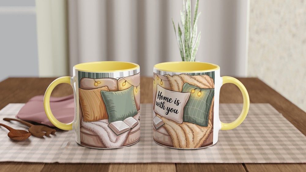 Home Is With You Mug | Cosy Couple Anniversary Gift | Cute Valentines Day Present for Partner | Lived-In Sofa and Fairy Lights Mug — view 8