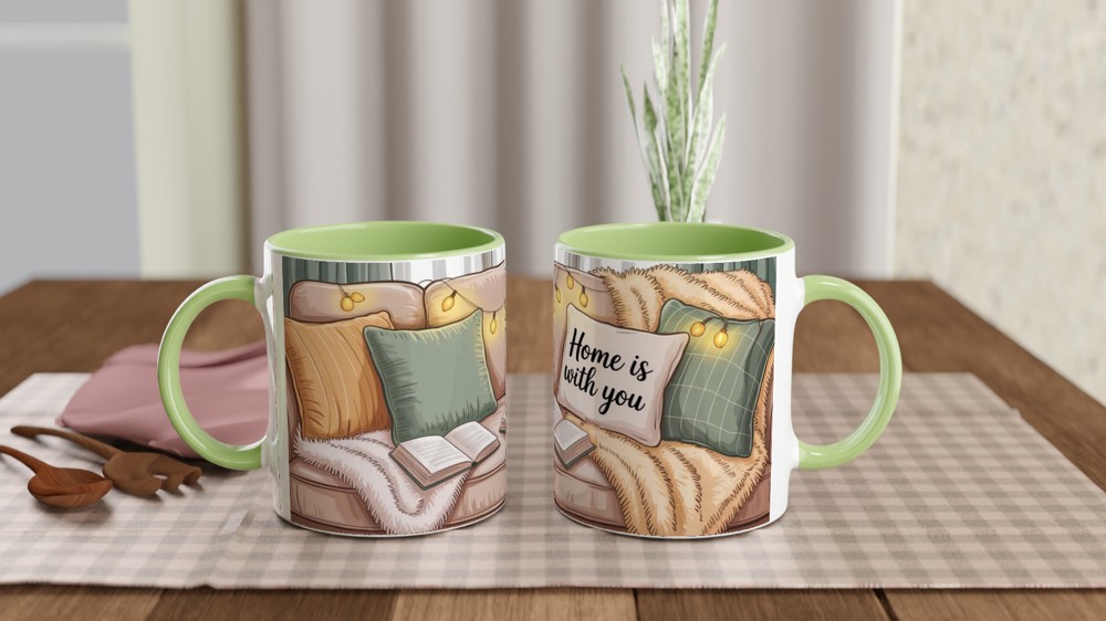 Home Is With You Mug | Cosy Couple Anniversary Gift | Cute Valentines Day Present for Partner | Lived-In Sofa and Fairy Lights Mug — view 5