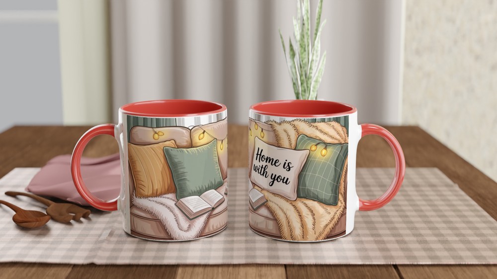 Home Is With You Mug | Cosy Couple Anniversary Gift | Cute Valentines Day Present for Partner | Lived-In Sofa and Fairy Lights Mug — view 7