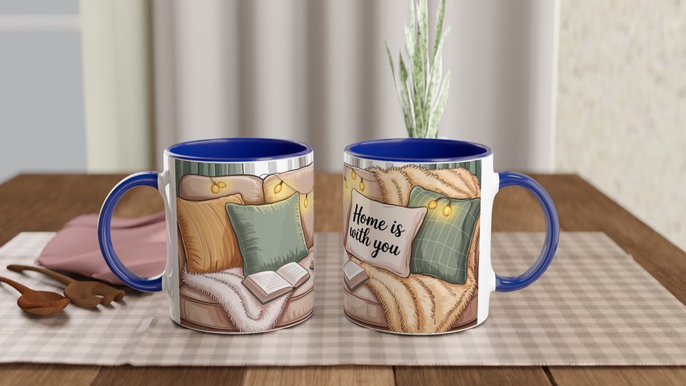 Home Is With You Mug | Cosy Couple Anniversary Gift | Cute Valentines Day Present for Partner | Lived-In Sofa and Fairy Lights Mug — view 4