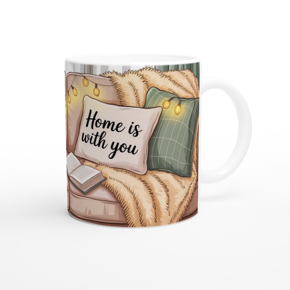 Home Is With You Mug | Cosy Couple Anniversary Gift | Cute Valentines Day Present for Partner | Lived-In Sofa and Fairy Lights Mug — view 12