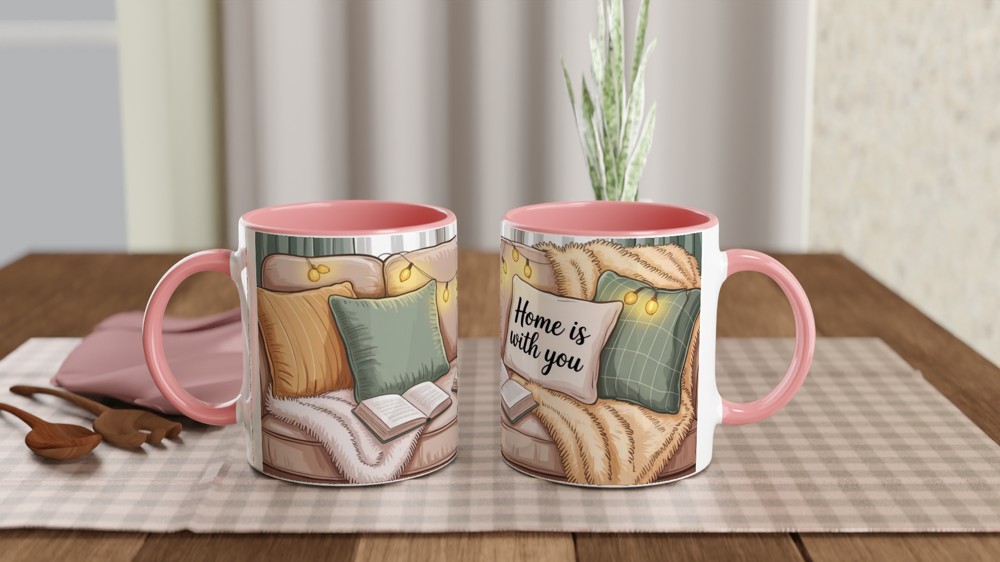Home Is With You Mug | Cosy Couple Anniversary Gift | Cute Valentines Day Present for Partner | Lived-In Sofa and Fairy Lights Mug — view 6
