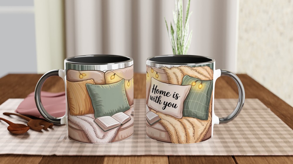 Home Is With You Mug | Cosy Couple Anniversary Gift | Cute Valentines Day Present for Partner | Lived-In Sofa and Fairy Lights Mug — view 9