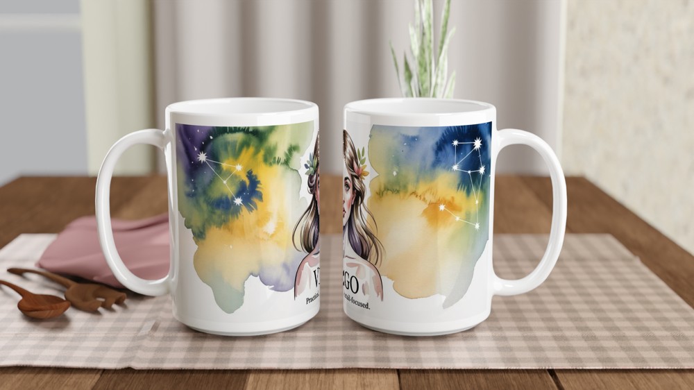 Virgo Mug | Zodiac Star Sign Gift | Watercolor Virgo Maiden Present for Her | Astrology Birthday Mug — view 2