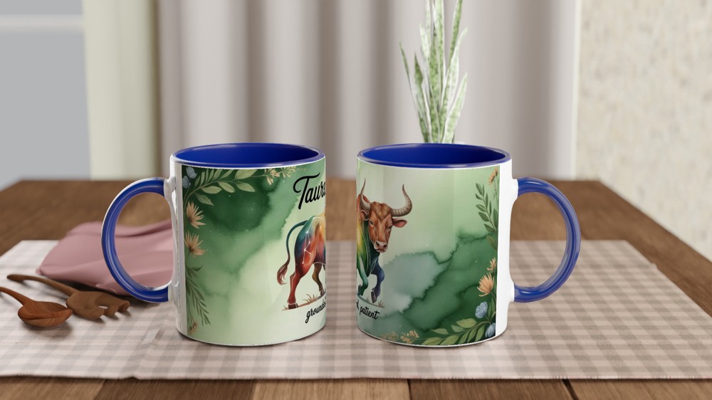 Taurus Zodiac Mug | Astrology Birthday Gift | Watercolor Bull Constellation Cup | Gift for Taurus Her or Him — view 4