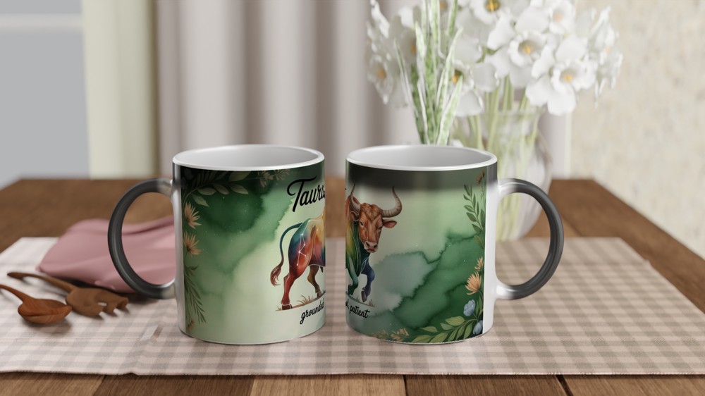 Taurus Zodiac Mug | Astrology Birthday Gift | Watercolor Bull Constellation Cup | Gift for Taurus Her or Him — view 3