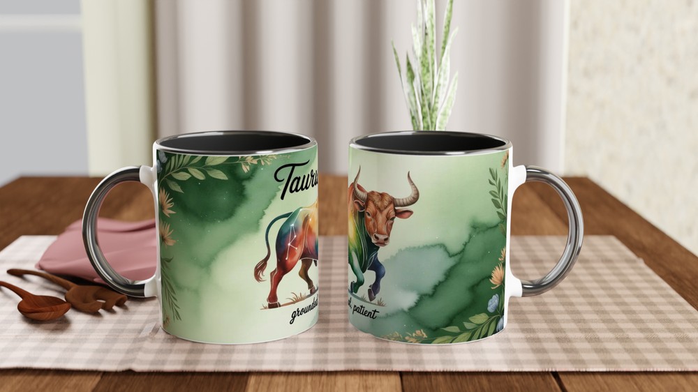 Taurus Zodiac Mug | Astrology Birthday Gift | Watercolor Bull Constellation Cup | Gift for Taurus Her or Him — view 9