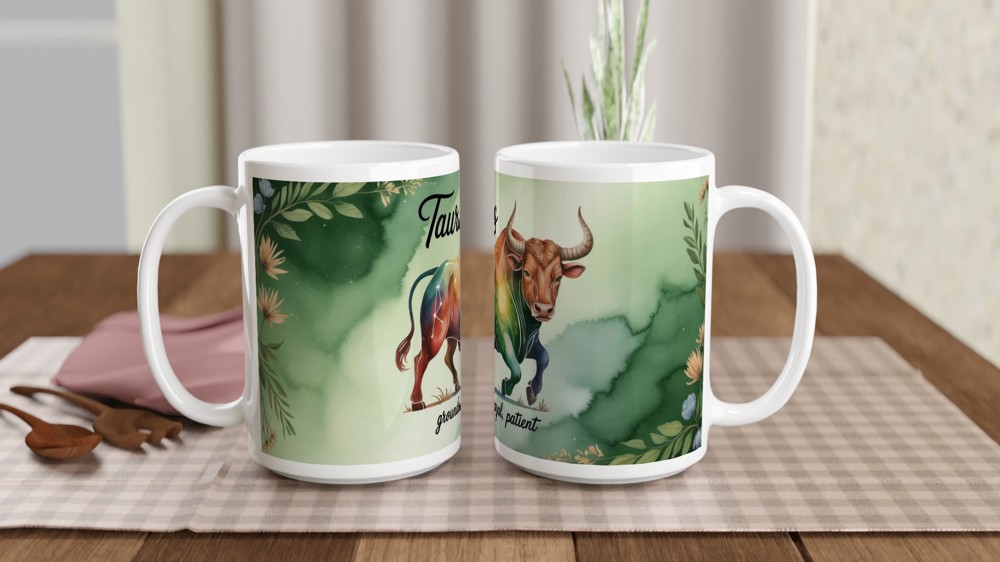 Taurus Zodiac Mug | Astrology Birthday Gift | Watercolor Bull Constellation Cup | Gift for Taurus Her or Him — view 2
