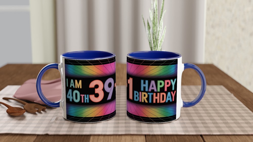 40th Birthday Mug | 39 + 1 Retro Neon Grid Design | Milestone Birthday Gift for Her and Him | Funny Fortieth Mug for Best Friend — view 4