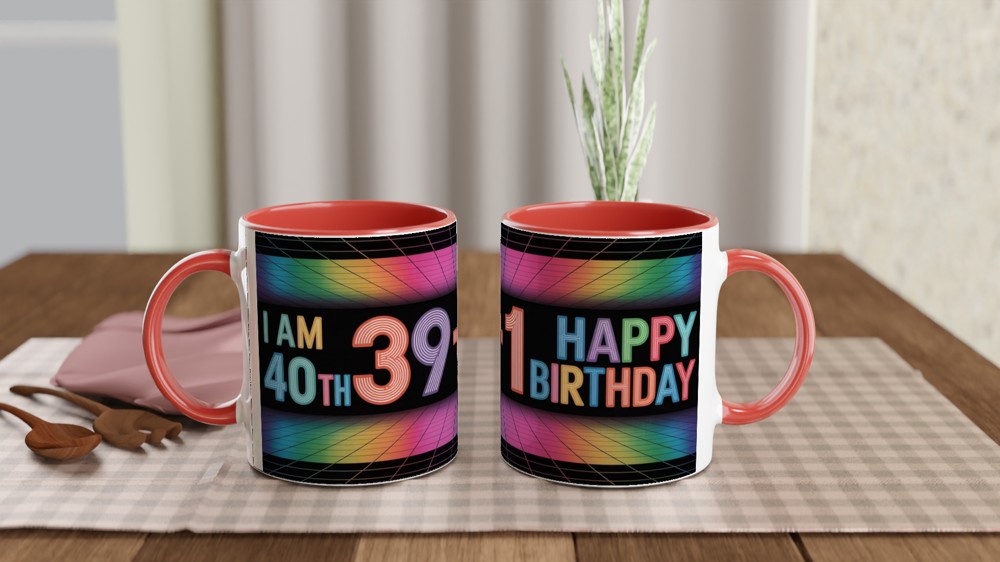 40th Birthday Mug | 39 + 1 Retro Neon Grid Design | Milestone Birthday Gift for Her and Him | Funny Fortieth Mug for Best Friend — view 7