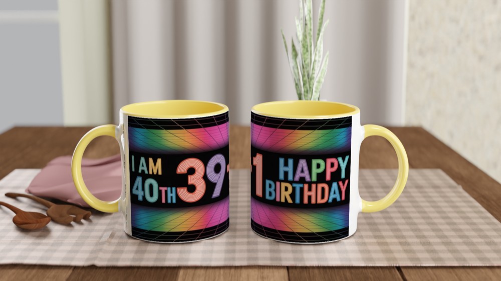40th Birthday Mug | 39 + 1 Retro Neon Grid Design | Milestone Birthday Gift for Her and Him | Funny Fortieth Mug for Best Friend — view 8