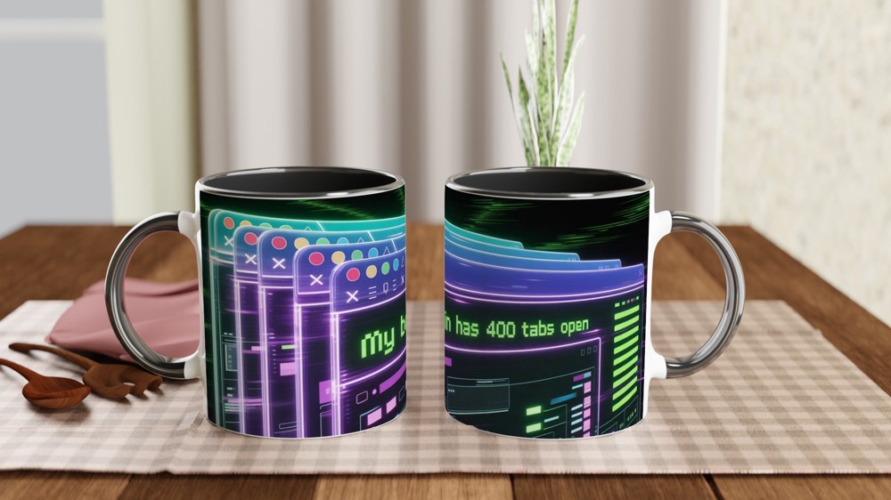My Brain Has 400 Tabs Open Mug | Funny Office Gift | Cyberpunk Tech Humour Mug | Colleague Birthday Present — view 9