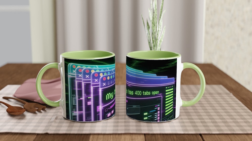 My Brain Has 400 Tabs Open Mug | Funny Office Gift | Cyberpunk Tech Humour Mug | Colleague Birthday Present — view 5
