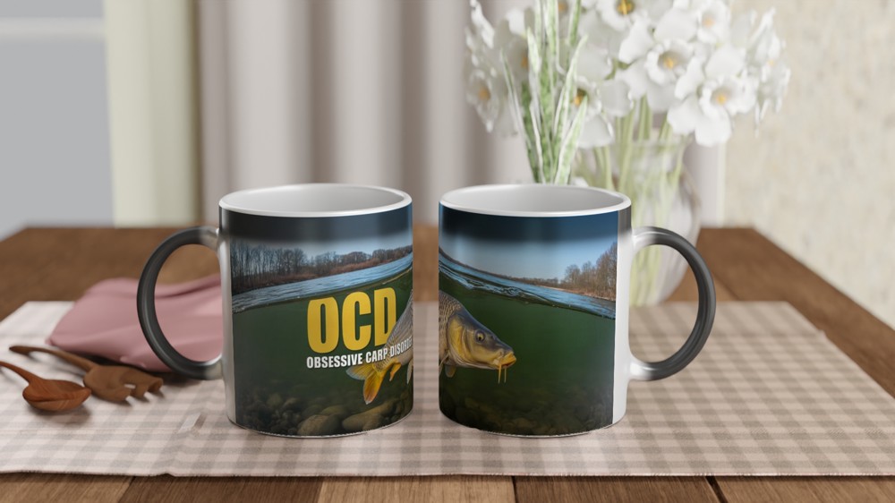 Obsessive Carp Disorder Mug | Funny Fishing Gift for Him | Carp Angler Present | Father's Day Dad Mug | Wrap Around River Scene — view 3