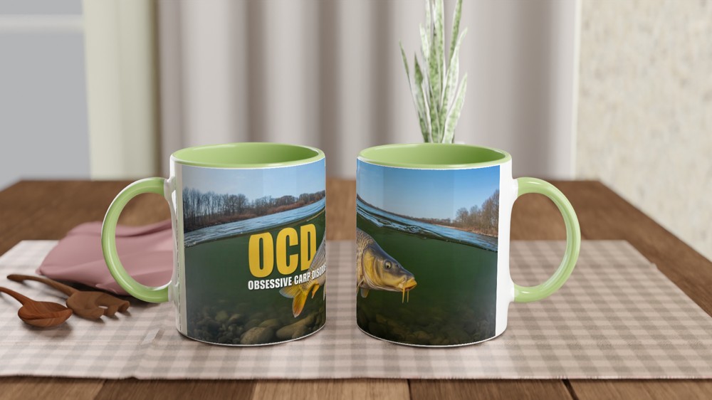 Obsessive Carp Disorder Mug | Funny Fishing Gift for Him | Carp Angler Present | Father's Day Dad Mug | Wrap Around River Scene — view 5