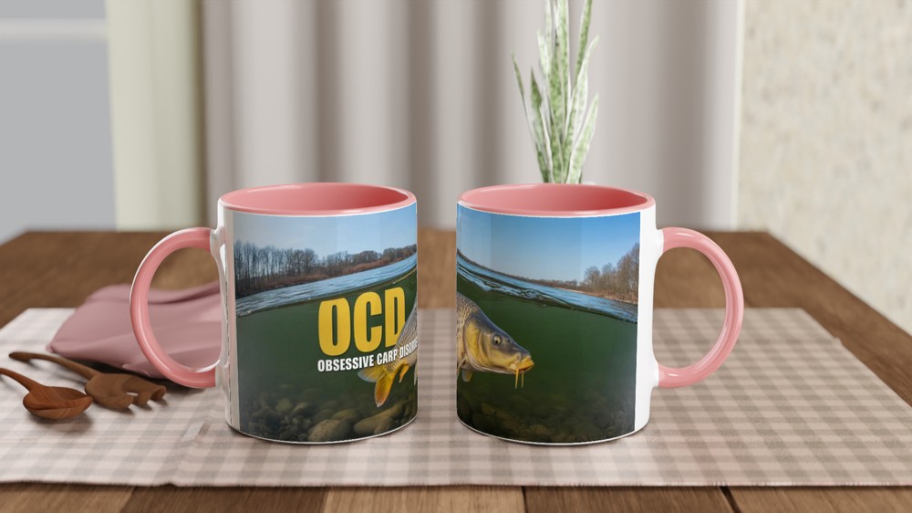 Obsessive Carp Disorder Mug | Funny Fishing Gift for Him | Carp Angler Present | Father's Day Dad Mug | Wrap Around River Scene — view 6