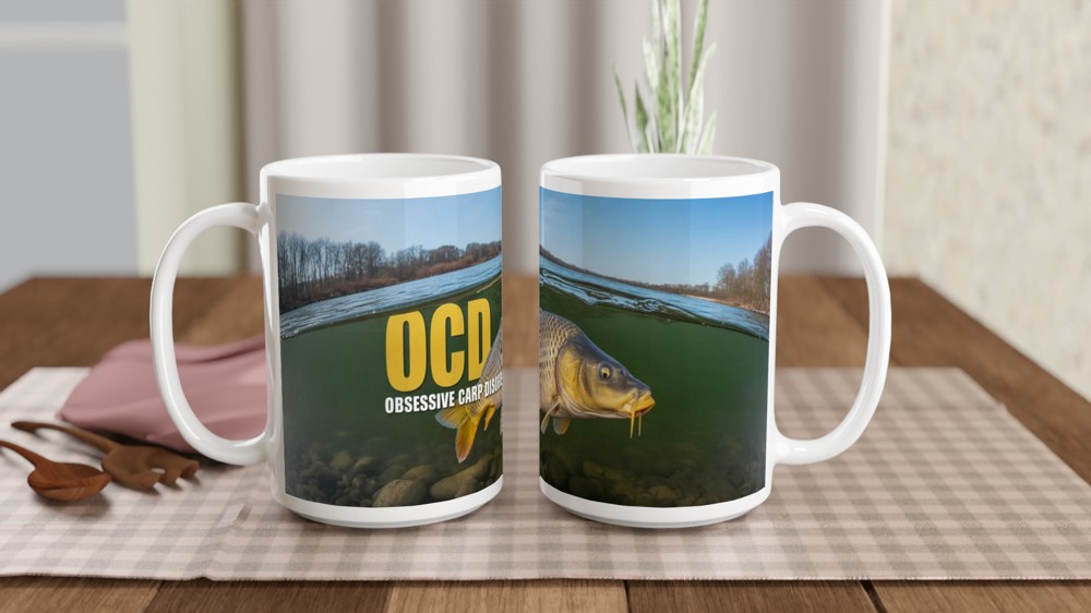 Obsessive Carp Disorder Mug | Funny Fishing Gift for Him | Carp Angler Present | Father's Day Dad Mug | Wrap Around River Scene — view 2