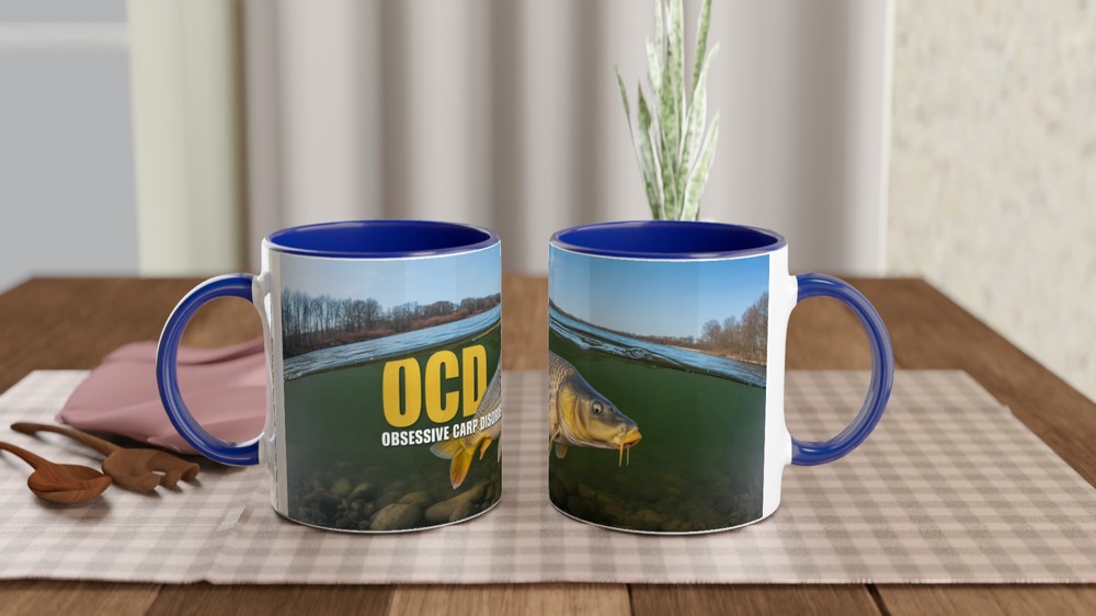 Obsessive Carp Disorder Mug | Funny Fishing Gift for Him | Carp Angler Present | Father's Day Dad Mug | Wrap Around River Scene — view 4