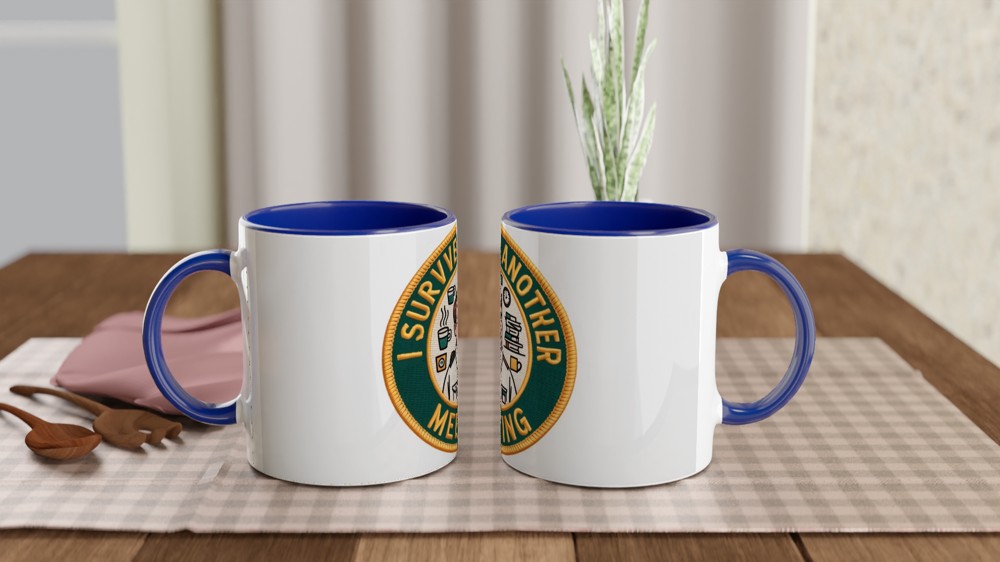 I Survived Another Meeting Funny Office Patch Design Mug — view 4