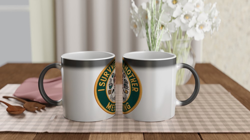 I Survived Another Meeting Funny Office Patch Design Mug — view 3