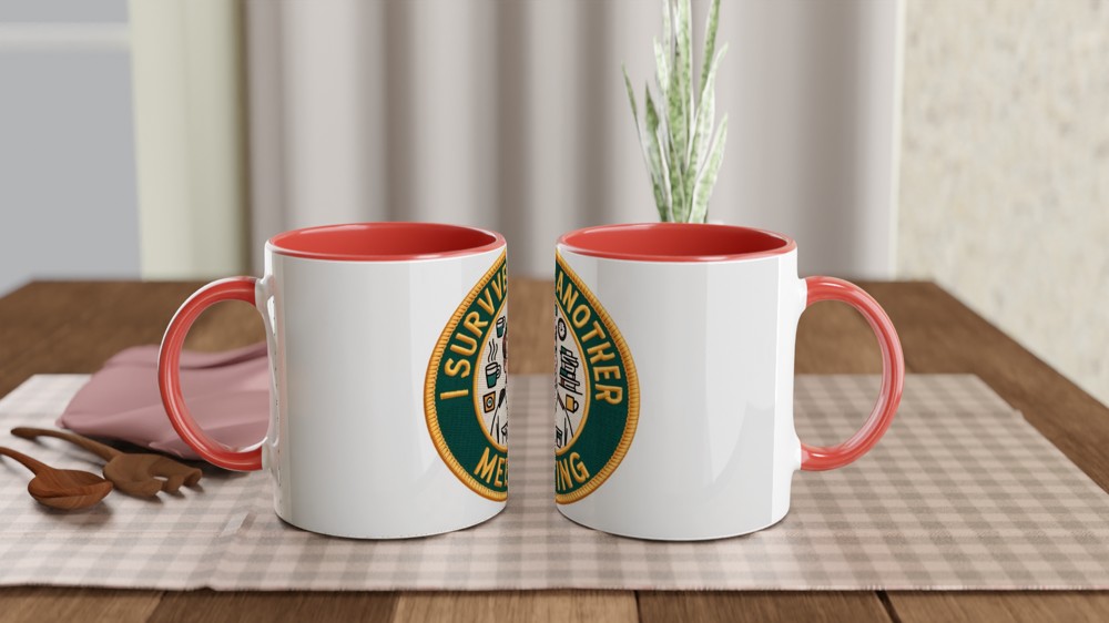 I Survived Another Meeting Funny Office Patch Design Mug — view 7