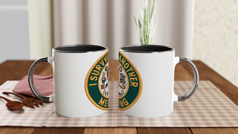 I Survived Another Meeting Funny Office Patch Design Mug — view 9
