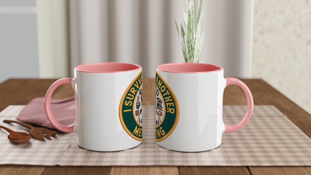 I Survived Another Meeting Funny Office Patch Design Mug — view 6