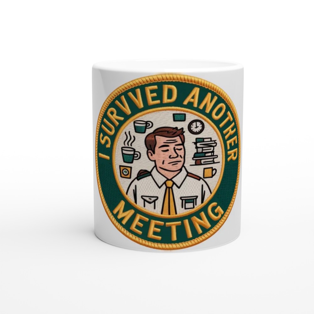 I Survived Another Meeting Funny Office Patch Design Mug — view 11