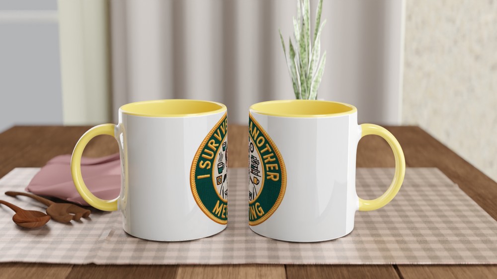 I Survived Another Meeting Funny Office Patch Design Mug — view 8
