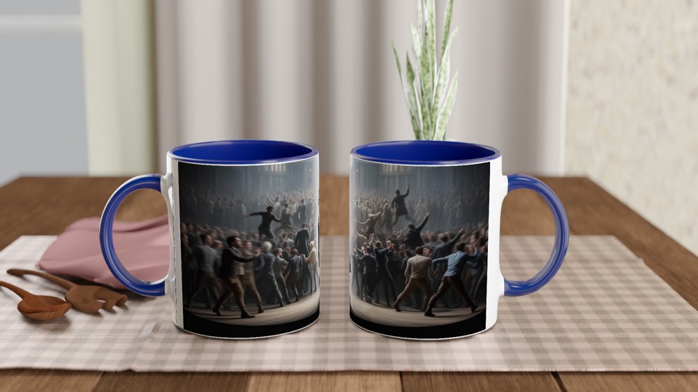 Revolutionary Leader Standing in the Spotlight - Dramatic Stage Scene Mug — view 4