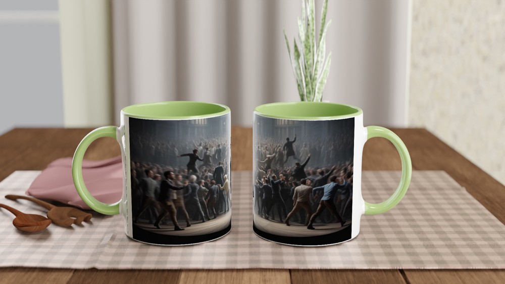 Revolutionary Leader Standing in the Spotlight - Dramatic Stage Scene Mug — view 5