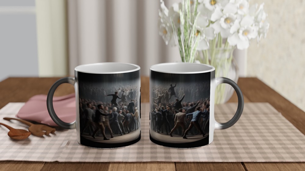 Revolutionary Leader Standing in the Spotlight - Dramatic Stage Scene Mug — view 3