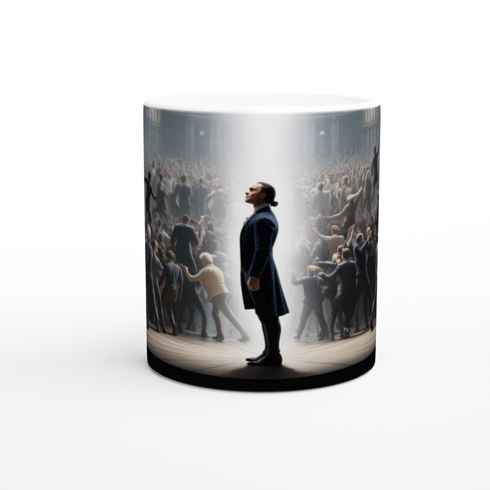 Revolutionary Leader Standing in the Spotlight - Dramatic Stage Scene Mug — view 11