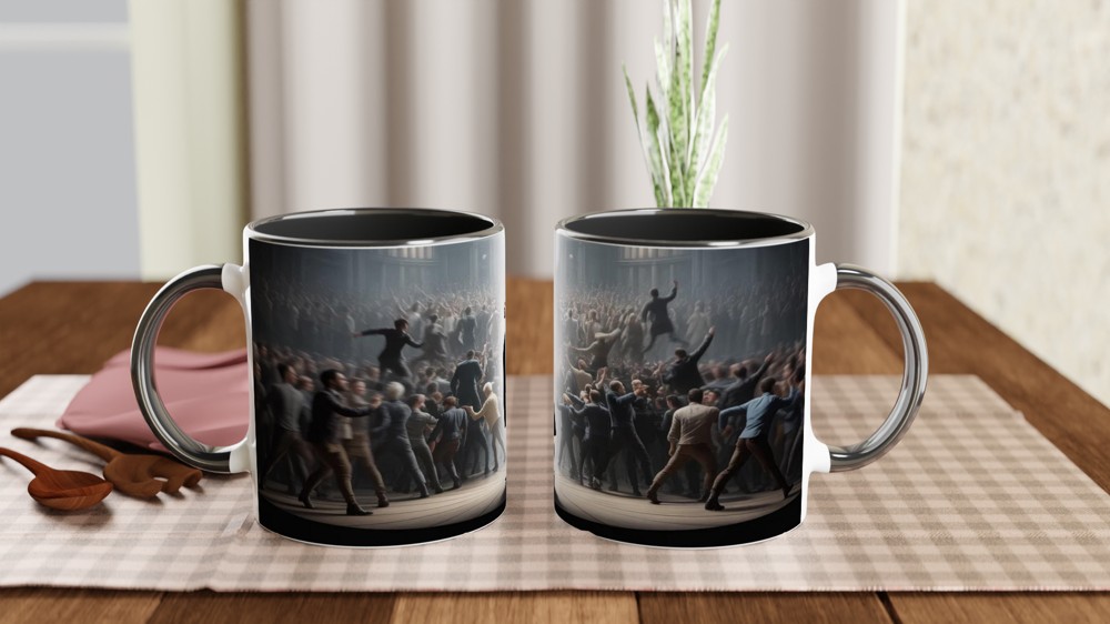 Revolutionary Leader Standing in the Spotlight - Dramatic Stage Scene Mug — view 9