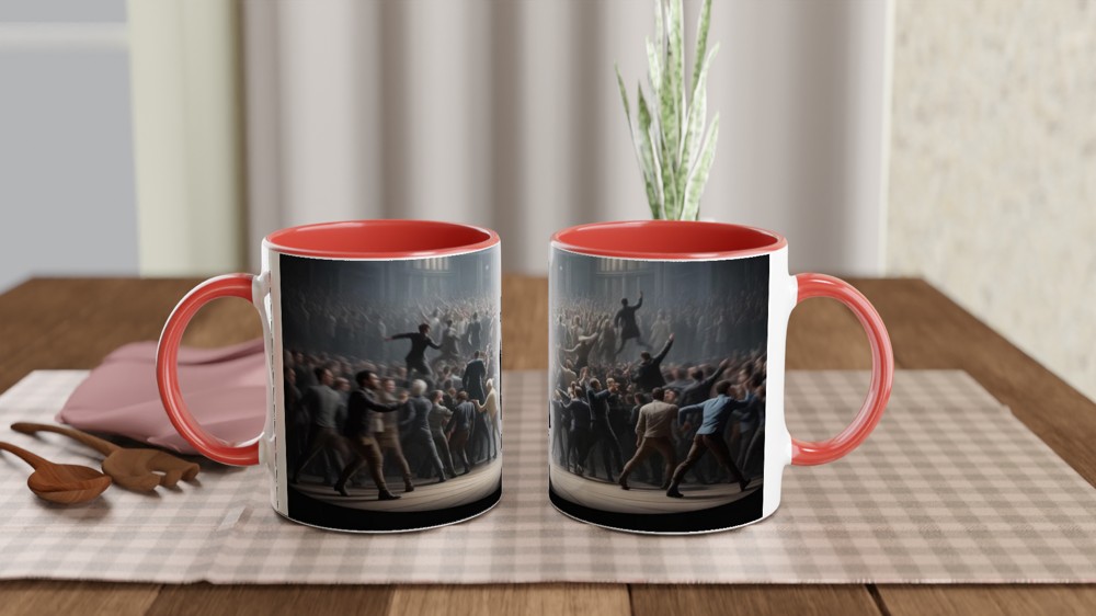 Revolutionary Leader Standing in the Spotlight - Dramatic Stage Scene Mug — view 7
